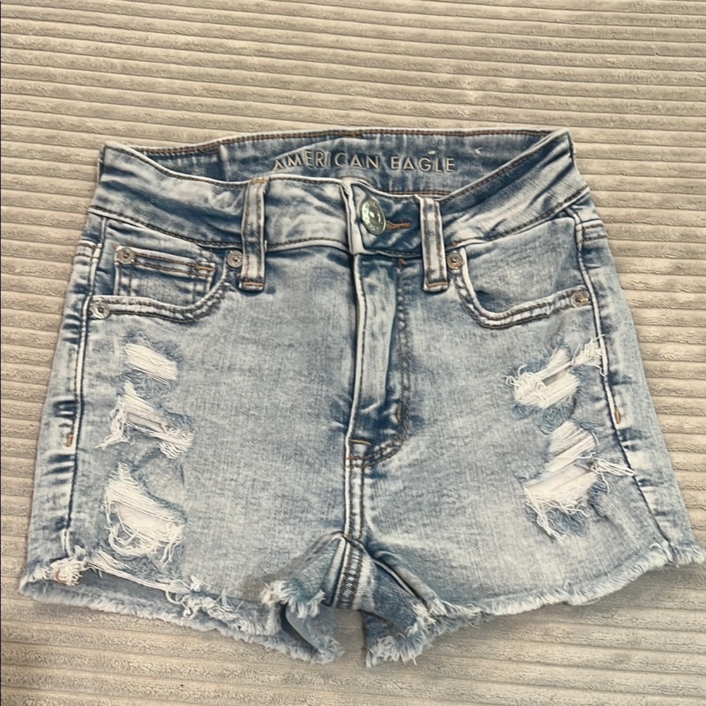 American Eagle Outfitters Women's Ripped Jean Shorts - Light Blue